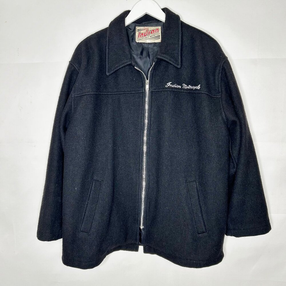 Vintage Indian Motorcycle Jacket sz Lg Black Wool Fully Lined Zip Front Coat